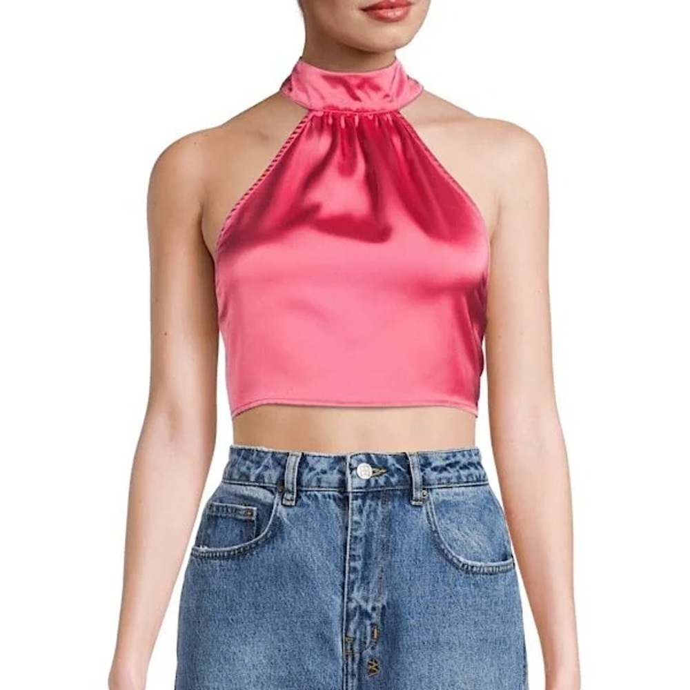 WeWoreWhat Hot Pink Satin Halter Top Size L New